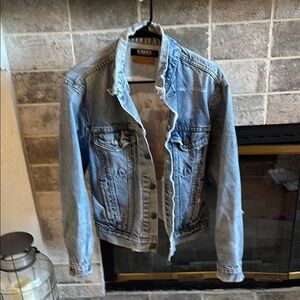 Distressed Easy E Light Blue Denim Jacket L